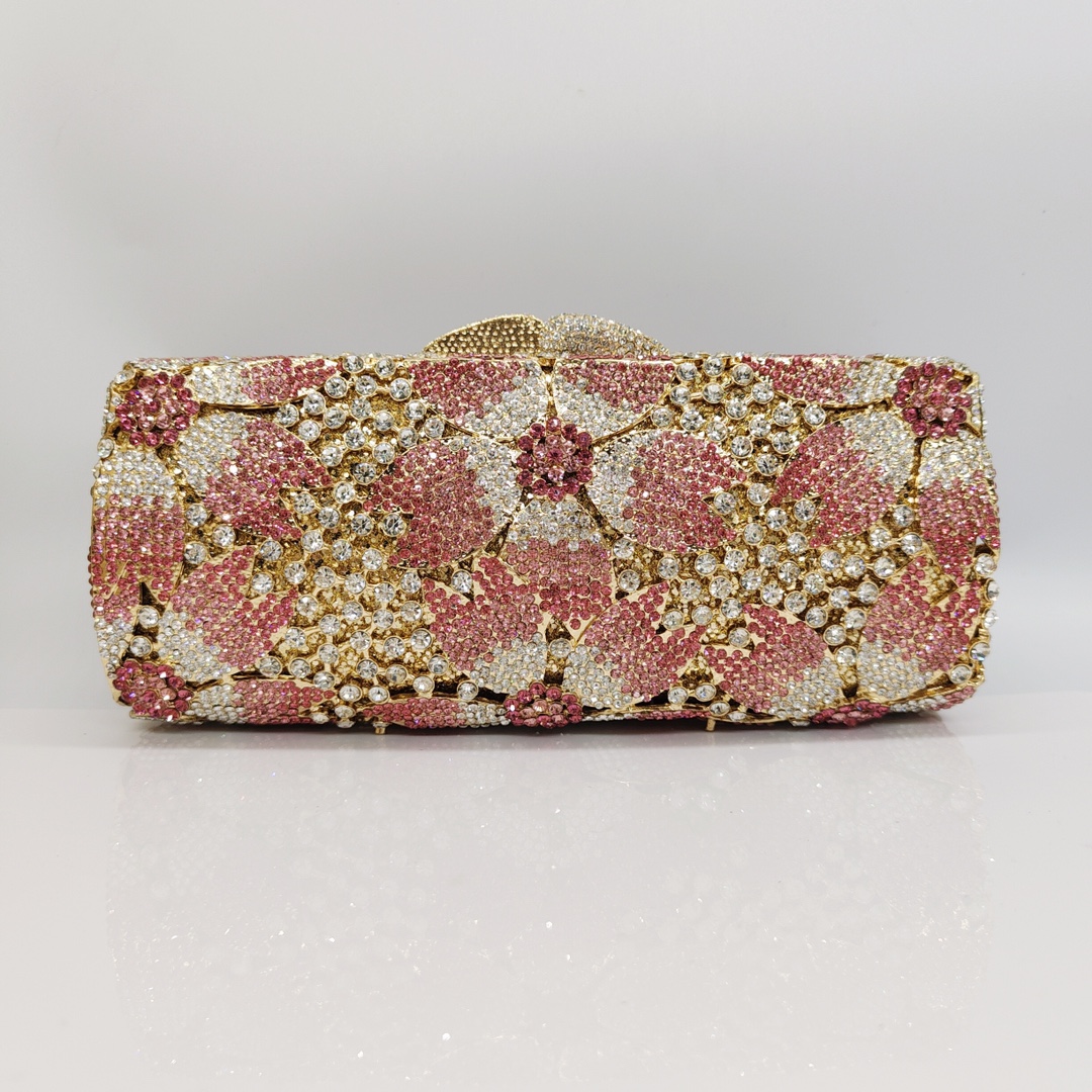 Túi clutch nữ đính kim cương hoa anh đào dự tiệc Âu Mỹ — Màu hồng