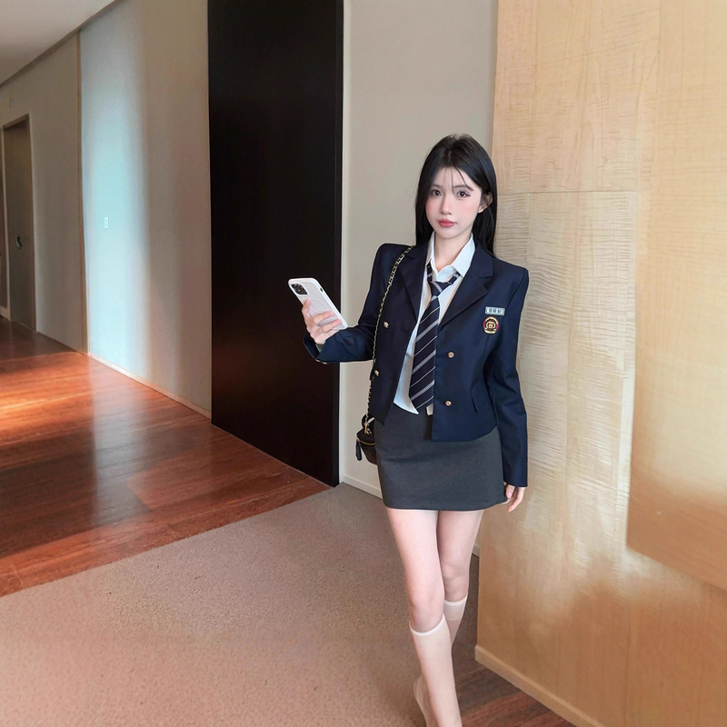 Korean Jk Uniform Slim Slim Suit Jacket Female Preppy Style Autumn and Winter Sexy Sexy Hip Skirt Suit