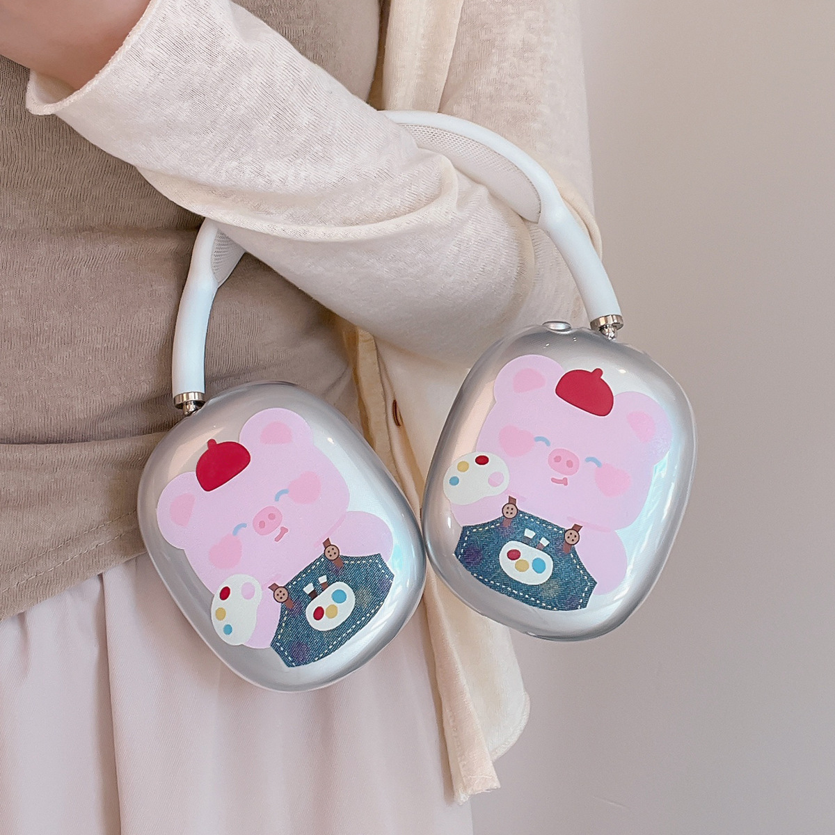 Cute Painting Piggy Suitable for airpods Max Protective Cover Apple Headset Ear Cap Ear Movers Earphone Case Tpu