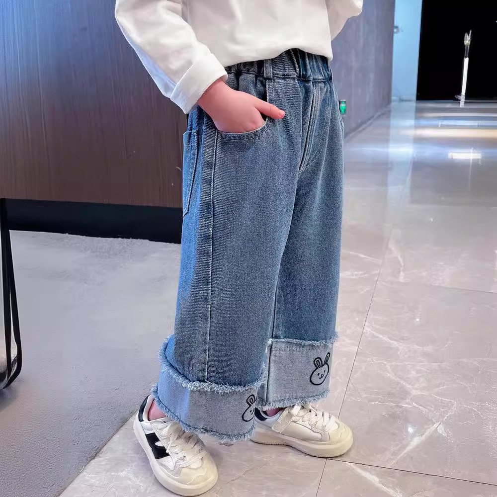 2026 nuevos pantalones jeans de niñas primavera y otoño, pantalones de primavera para niños, pantalones rectos de niñas, estilo extranjero