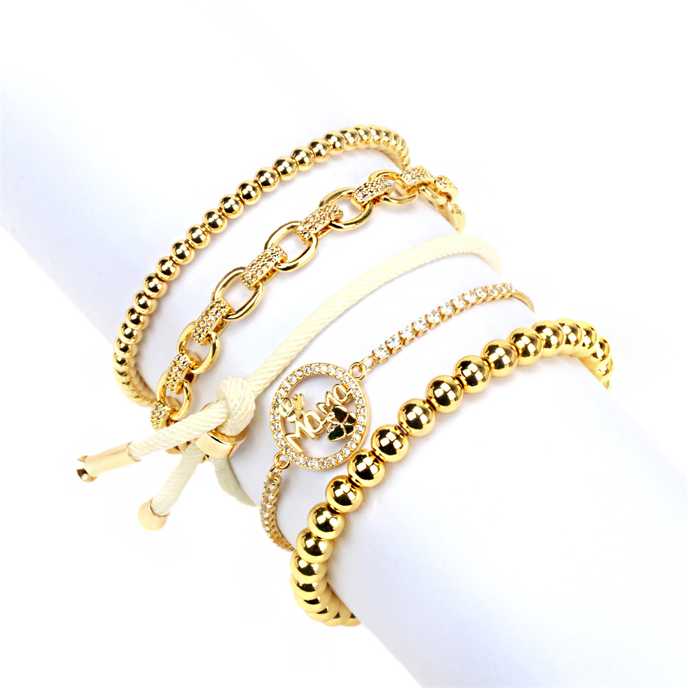 jewelry simple inlaid zircon letters adjustable stacking copper bracelet Motheru0027s Day gift