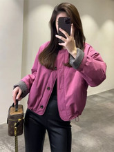 韩系糖果色单排扣圆领撞色棉服外套女2025冬新款时尚百搭保暖棉衣