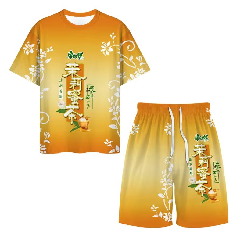 夏楽しいパロディーアイス紅茶ジャスミンハニーティードリンクTシャツ男性と女性のための同じスタイル3Dプリントラウンドネックトレンディ半袖|undefined