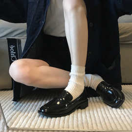 【百搭不磨脚】乐福鞋女2023新款法式英伦风一脚蹬粗跟黑色小皮鞋