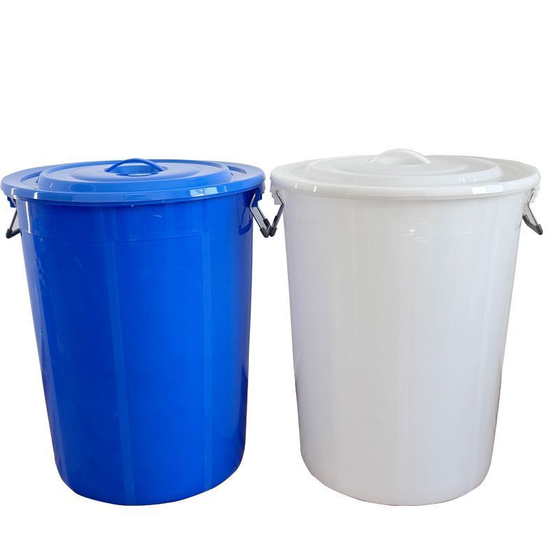 Thickened large trash can with lid for commercial and home use, kitchen, outdoor sanitation, plastic bin, large capacity, round industrial bin