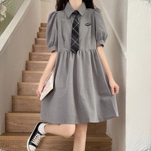 女大童连衣裙夏装2024新款短袖设计12岁女孩13岁初中生衬衫裙日系