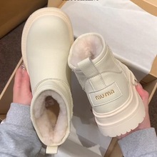 面包雪地靴女款冬季2025新款加绒加厚皮面短靴子厚底棉靴防水棉鞋