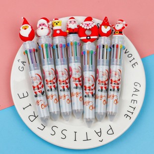 Cartoon Christmas ballpoint pen multi-color multi-functional color marker children's prize gift student practical 6-color pen