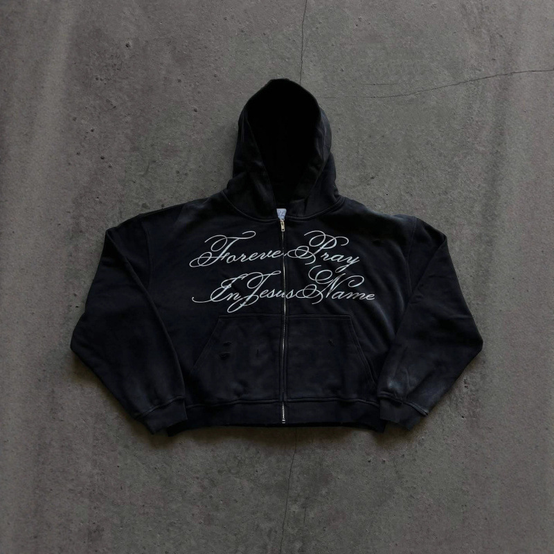 Men's Clothing European And American High Street Dark Style Hooded Zipper Sweatshirt Men And Women Autumn And Winter Trendy Street Retro Loose Jacket_viptrois.com