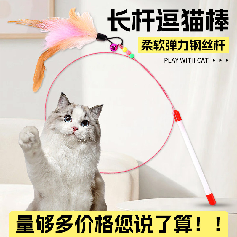 강철 와이어 고양이 놀리는 막대기, 새로운 스타일의 구호 및 물림 방지 깃털 고양이 자기 즐거움 장난감, 애완 동물 용품 도매