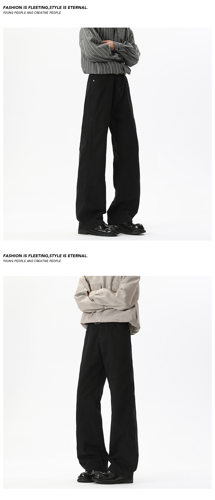 Jean homme style américain, pantalon de travail micro-évasé patchwork tendance automne, coloris uni vintage polyvalent_voghion.com