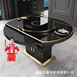 Post-Modern Dining Table Household Multi-Function with Turntable Modern Simple Small Apartment Retractable Dining Table with Induction Cooker