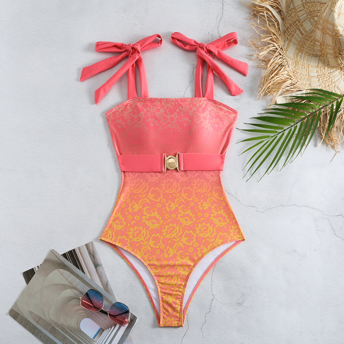 Women's Vacation Ditsy Floral Gradient Color 2 Pieces Set One Piece Swimwear display picture 5