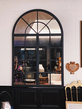 美式餐厅假窗隔断铁艺窗户真窗壁饰玄关壁景格子假窗镜子装饰框架