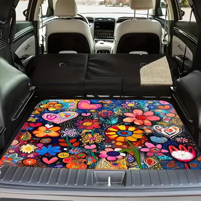 Cross-Border Square Rubber Floor Mat for Car Trunk with Cartoon Cat, Dog, and Mushroom Designs, Foldable, Machine Washable, Printed