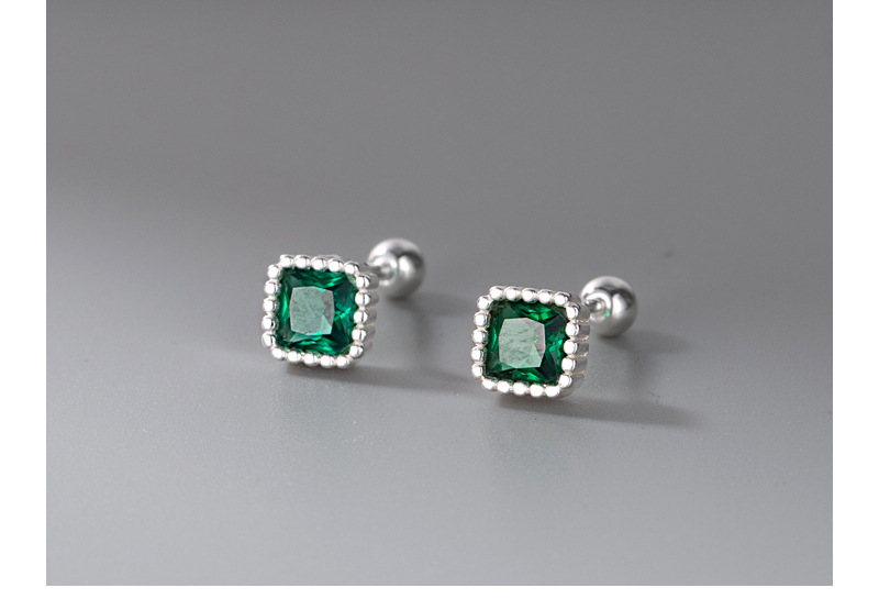 925 Sterling Silver Material 1 Pair 925 Sterling Silver Square Zircon Earrings Ear Studs Cartilage Earrings