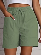 D 13475 Summer Solid Pocket High Waist Shorts ��ɫ�ڴ��̿�