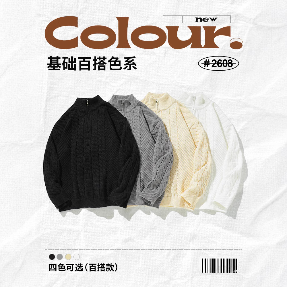 JIAN HENG 겨울 새로운 일본과 한국 하프 터틀넥 풀오버 스웨터 남자 니트 스웨터 트렌디 브랜드 캐주얼 루즈 스웨터 여성 아메리칸 스타일
