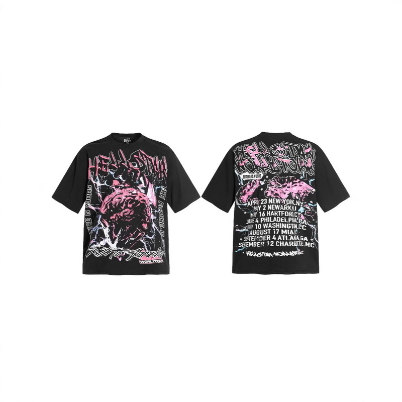 2025 Cross-Border Supply Y2K Pattern Retro Style Harajuku Gothic Hip-Hop Anime Print Short-Sleeved Trendy Brand T-Shirt