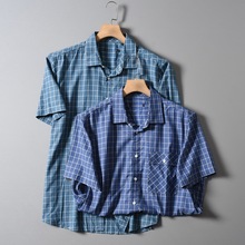 海系列男装--格纹短袖衬衫男青年工装风夏季新品修身内搭寸衫上衣