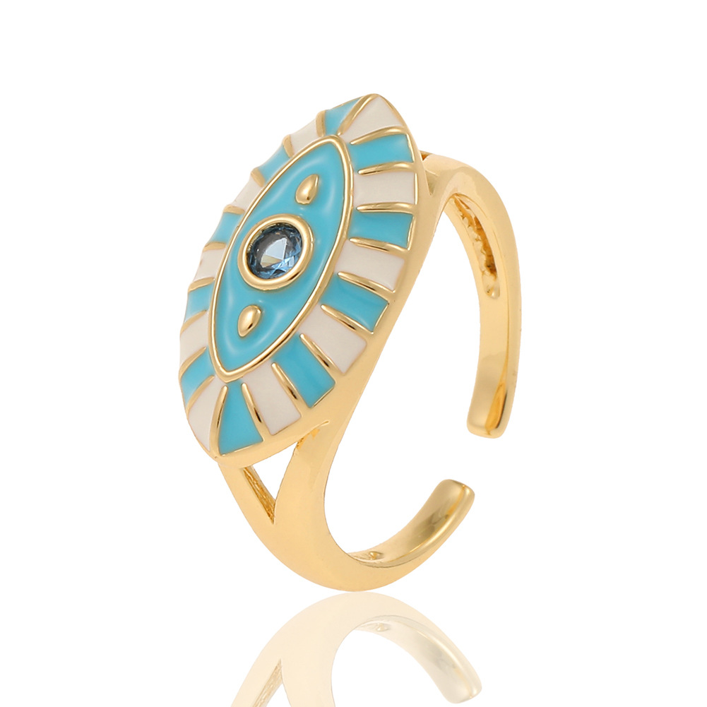 Retro Devilu0027S Eye Copper Open Ring Enamel Zircon Copper Rings