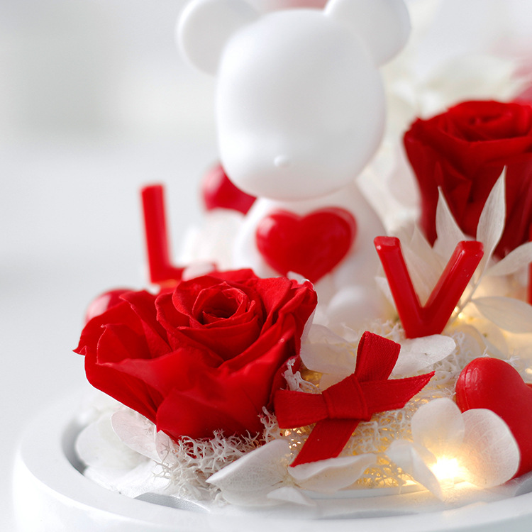 Oso de peluche con forma de corazón de rosas, flor eterna, regalo creativo de alta gama para el Día de San Valentín para niñas, regalo chino para el Día de San Valentín.