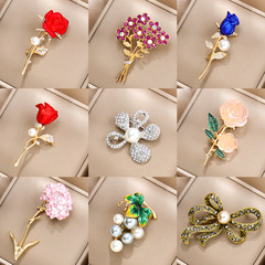 韓版新款鑲鑽高檔胸針防走光氣質百搭別針花卉紅色玫瑰花胸花飾品