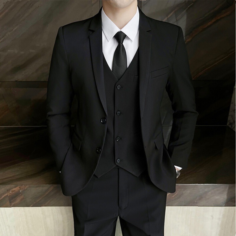 Textured Suit Men's Korean Style Slim Fit Jacket Groomsmen Groom Wedding Business Professional Formal Suit