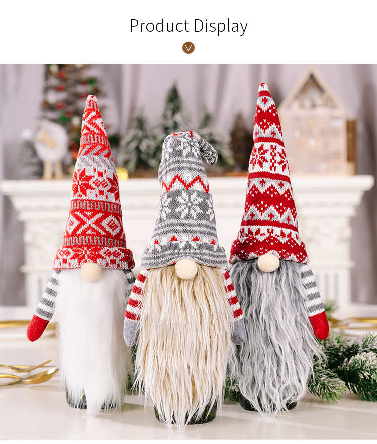 Cross-border New Christmas Decoration European And American Style Knitted Faceless Elderly Long Beard Wine Bottle Cap Wine Bottle Cover Home Holiday display picture 1