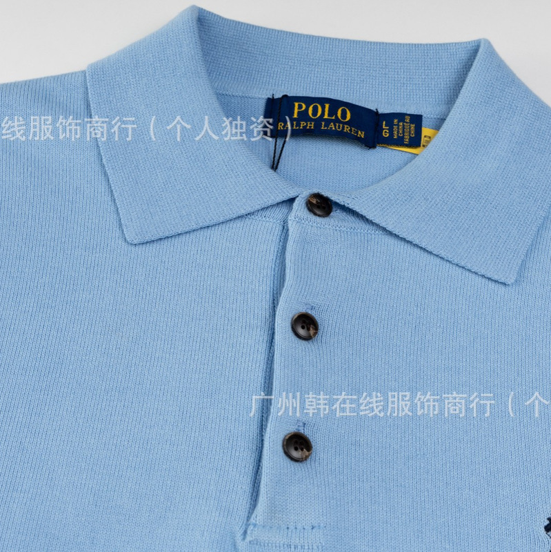 25跨境RL小马针织小马刺绣翻领polo衫三粒扣套头开胸长袖毛衣|undefined