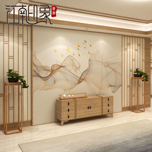 新中式抽象水墨山水沙發客廳影視牆布電視背景牆面壁紙壁畫壁布