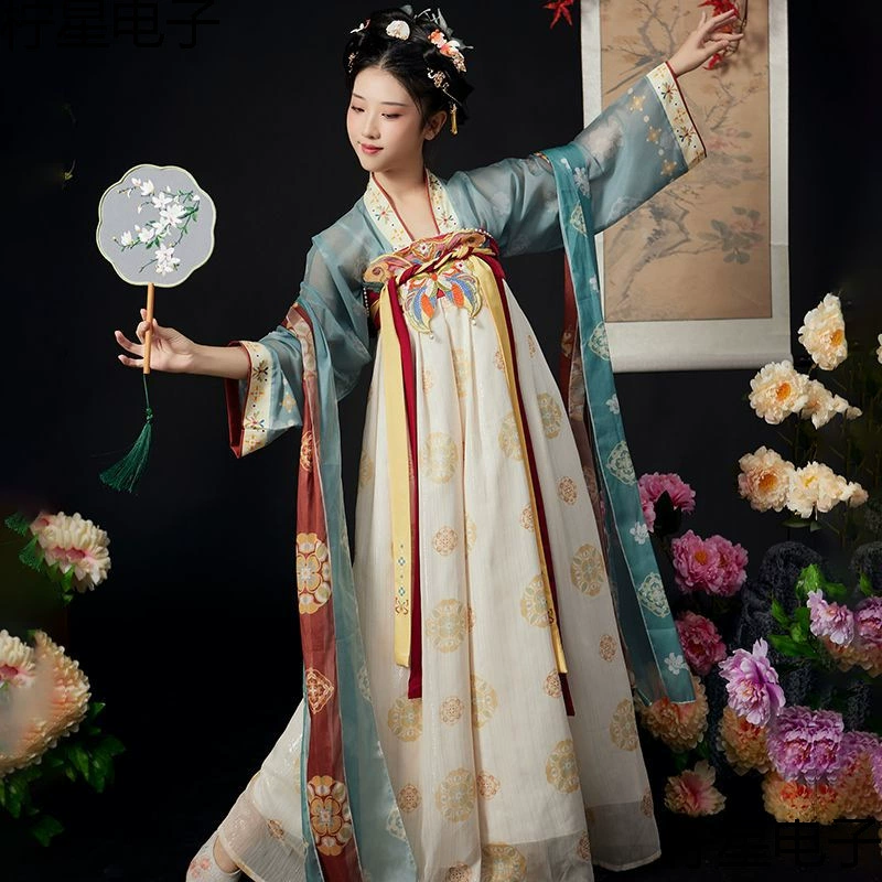 Hanfu Женский взрослый древний стиль Тан Ци грудь юбка стиль полный набор подружек юбка с принтом весной и летом