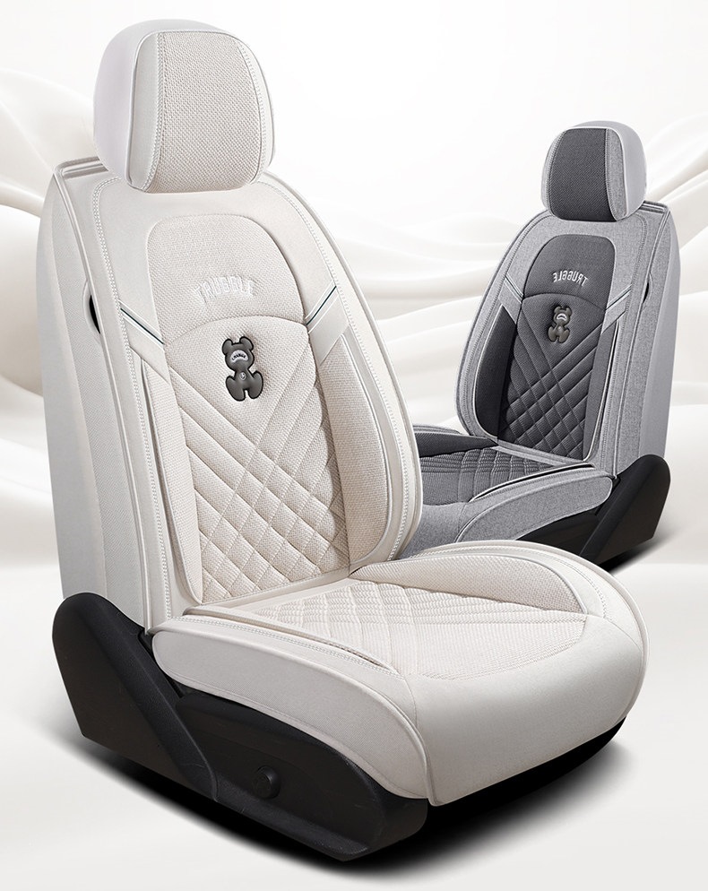 Car Seat Cushion, All-Inclusive, Suitable for All Seasons, Pure Linen Seat Cover, Fully Surrounded by Cotton and Linen Fabric, Cartoon Seat Cover