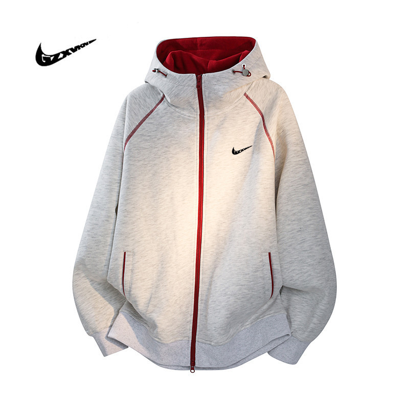 American Retro Color-Blocking Zip-Up Hoodie for Men, New Spring and Autumn Trendy Brand Loose Casual Versatile Hooded Jacket for Men