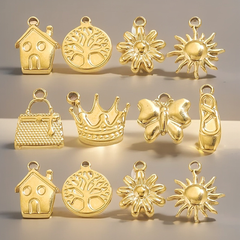 2g Weight Pendant Jewelry Making Type 10 PCS/Package 304 Stainless Steel Crown Flower Pendant Charms