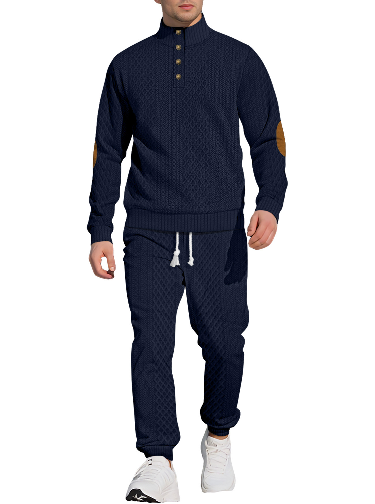 Nuevo Amazon transfronterizo europeo cuello de manga larga pantalones deportivos casuales al aire libre Jacquard set
