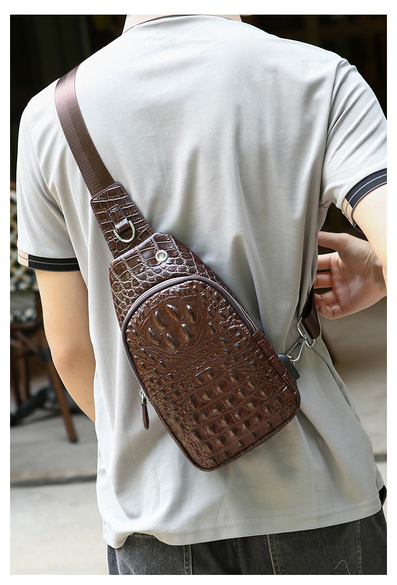 Men's Crocodile Pattern Leather Chest Bag Crossbody Shoulder Bag_voghion.com