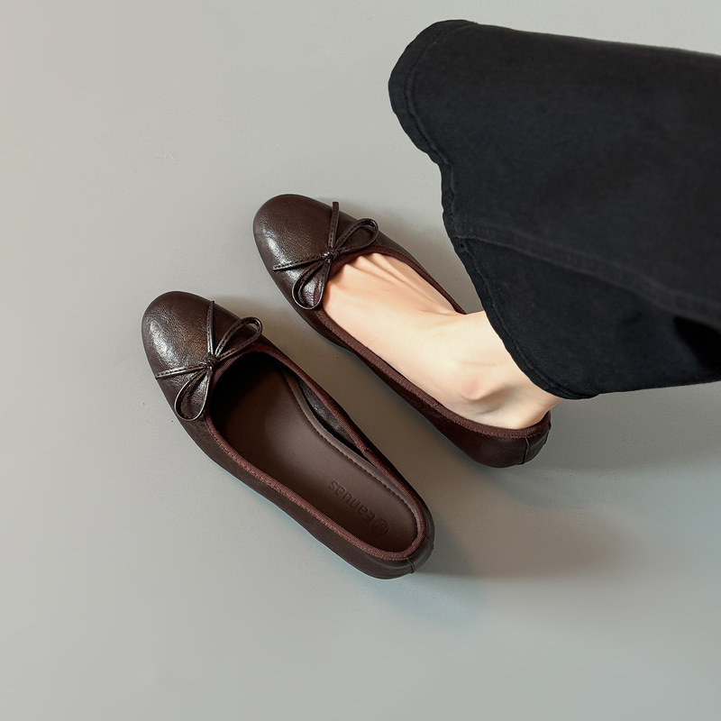 Inner height increase 5cm Autumn vintage style bowknot ballet flats, round toe, soft leather, soft sole, elegant and versatile women's shoes Inner height increase 5cm Autumn vintage style bowknot ballet flats, round toe, soft leather, soft sole, elegant and versatile women's shoes