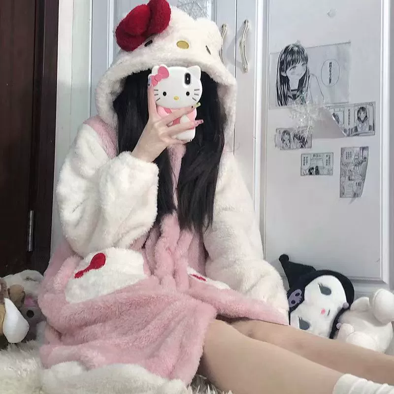 Милый коралловый бархатный зимний халат, пижама, увеличенная толщина