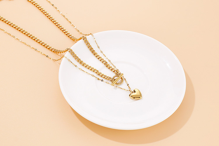 304 Stainless Steel Material PVD Coated 18K Gold Plated Heart Titanium Steel Fashion Waterproof Non Tarnish Necklace