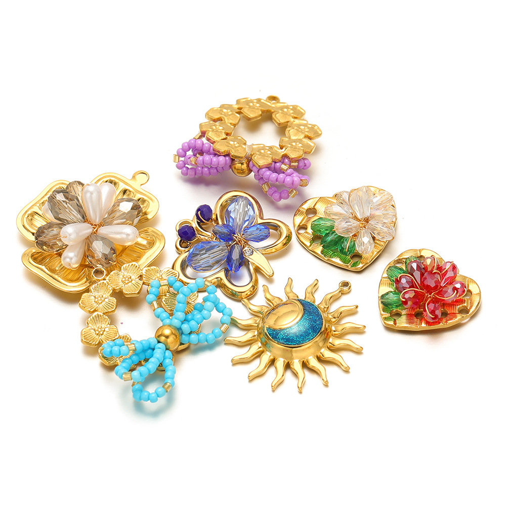 Charms Classification 3 PCS/Package Quantity 3 PCS/Package 304 Stainless Steel Sun Heart Shape Butterfly Polished Pendant Charms