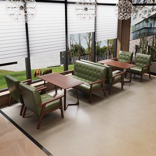 Solid Wood Style Sofa Chair, Coffee Shop Milk Tea Set, Dining Table and Chair Combination, Restaurant Retro Catering Commercial Tea House Booth