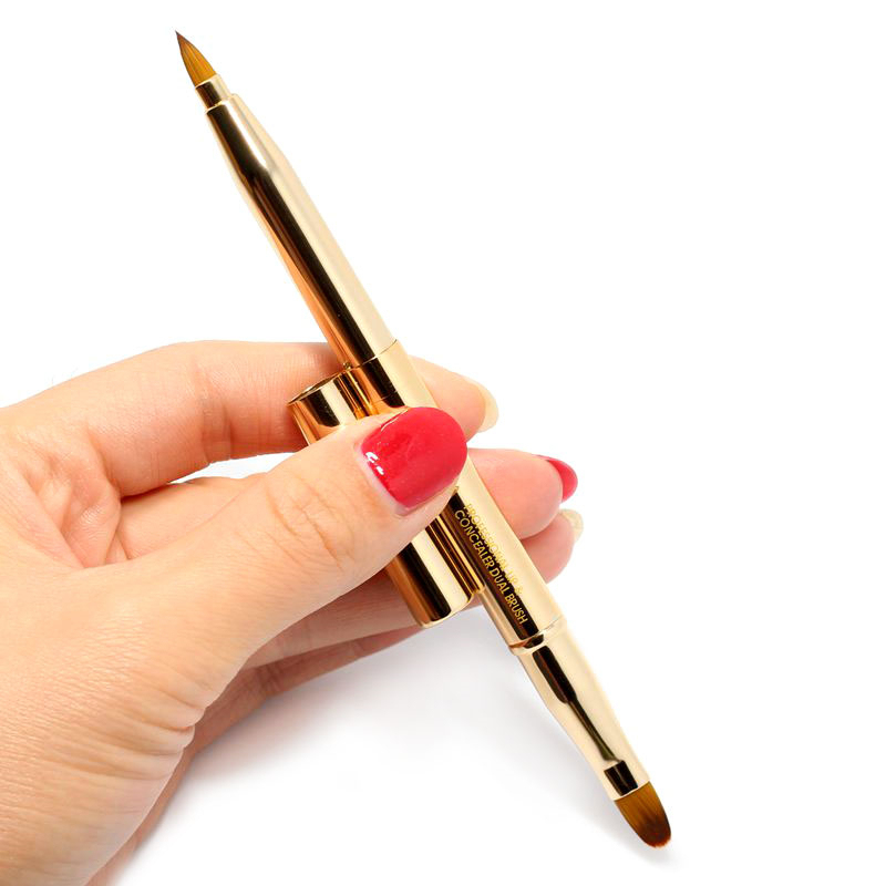 Cross-border wholesale double-headed lip brush lipstick brush metal retractable lip line brush concealer brush with cover portable simple makeup brush