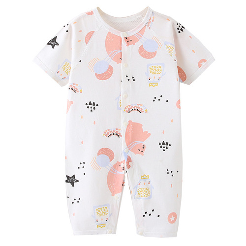 Baby short-sleeved long pants jumpsuit summer thin pure cotton newborn baby clothes summer half-sleeved air-conditioned clothes summer clothes