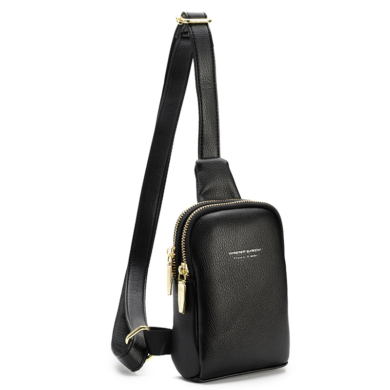 Transfronterizo 2023 nuevo bolso de pecho de mujer de PU con textura bolsa de mensajero de hombro simple correa de hombro ancha bolsa de motocicleta casual para mujer