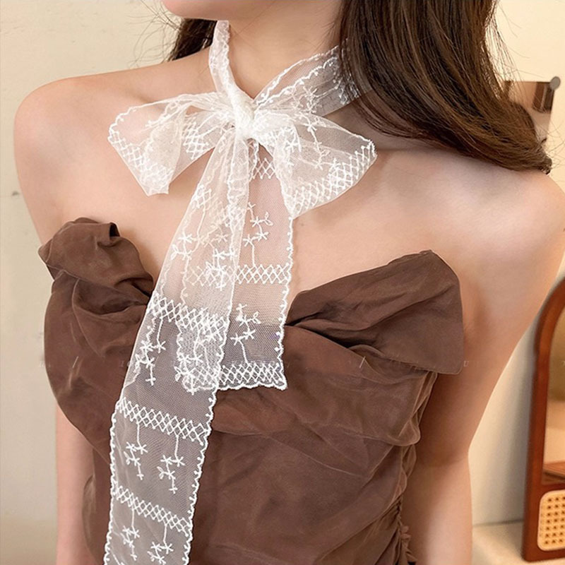 Korean Style New Forest-Style Lace Long Silk Scarf for Women, Versatile Decorative Ribbon, French Hairband, Multifunctional Belt