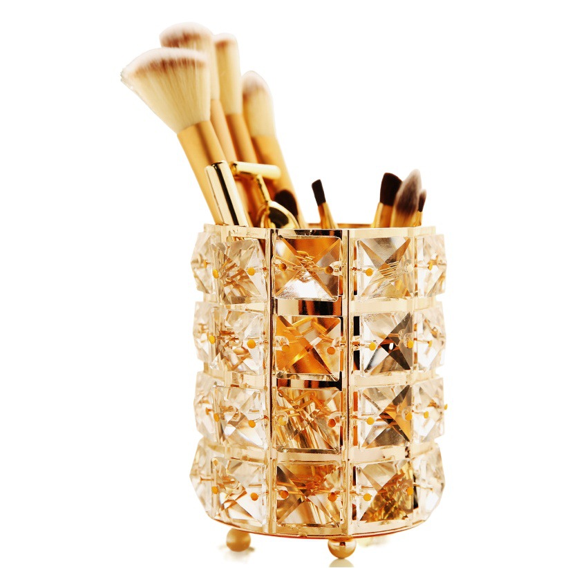Venta caliente de cristal europeo pluma titular maquillaje cepillo tubo de almacenamiento de escritorio tocador tienda de uñas belleza ceja cepillo cubo al por mayor