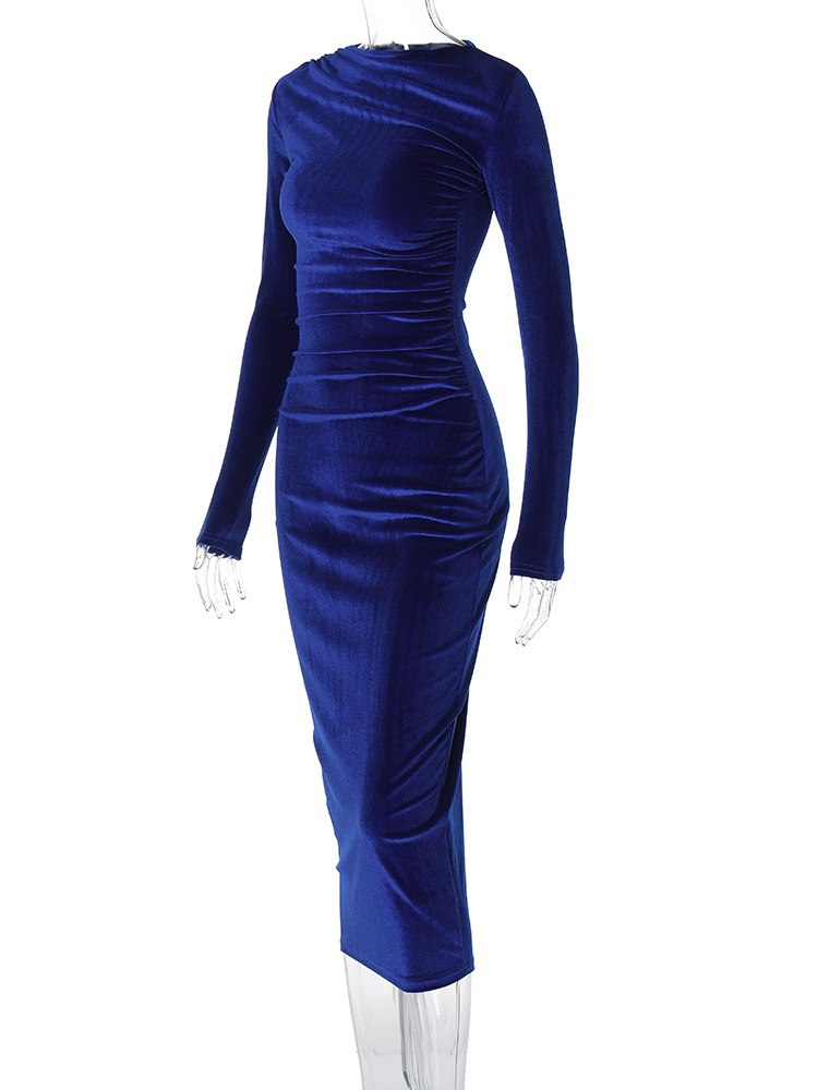 462g Weight Midi Dress Dress Length Type Long Sleeve Sleeve Length Velvet Dress Dresses Type Spandex, Polyester Fabric Type Mid Waist Waist Line Banquet, Evening Party Occasion Round Neck Neckline Slim Fit Type Solid Color Pattern Spring Season Women's Gender Elegant Style Wholesale Women's Elegant Solid Color Banquet Evening Party Round Neck Long Sleeve Velvet Dress 23
