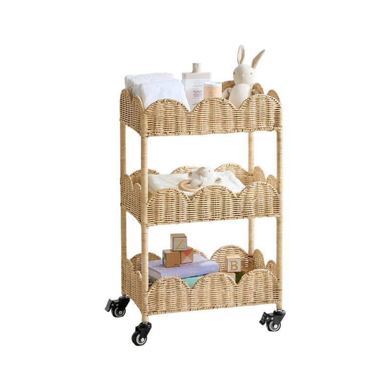 Estante de almacenamiento de baño de tela de caña Estante de almacenamiento multicapa de dormitorio con rodilla móvil de ordenamiento de artículos domésticos tipo de suelo