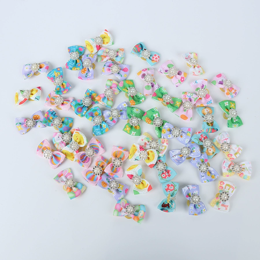 Товары для домашних животных Голова питомца Цветок резиновый сухожильный лук Пасхальные аксессуары для собак Лук для домашних животных Резиновый сухожилие Голова цветок